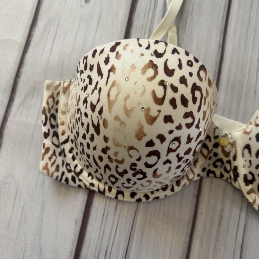 Victoria's Secret Leopard Strapless Bra 36B Lined Convertible Studded Sexy - Picture 2 of 8